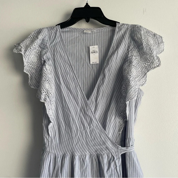 New! GAP Blue White Striped Flutter Sleeve Midi Wrap Dress - 22478 - Picture 9 of 16